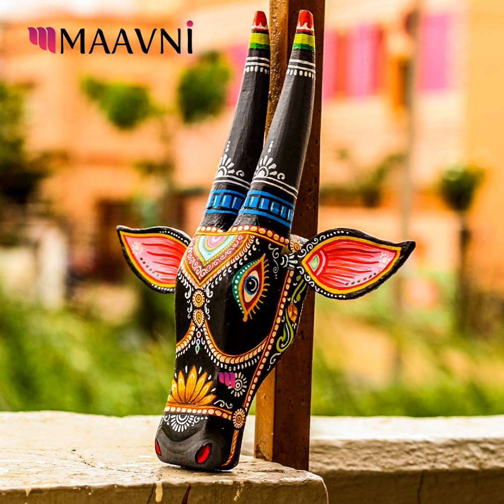 Hand-painted Pattachitra Cow Head Decor by Maavni