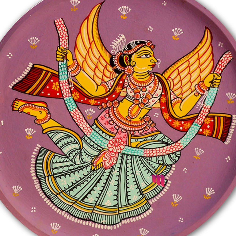 Hand-painted Pattachitra Dancing Girl Wooden Wall Plate gallery image by Maavni