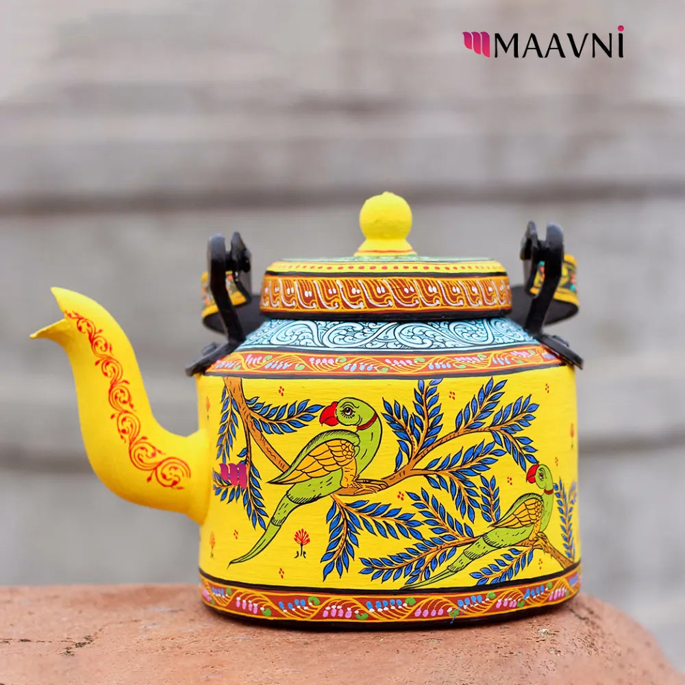Hand-painted Pattachitra Parrot Theme Kettle gallery image by Maavni