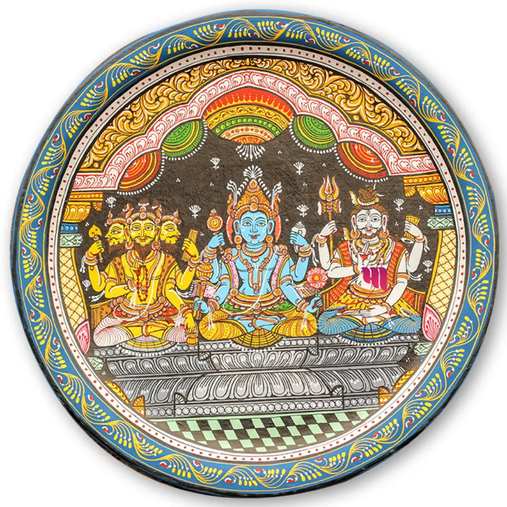 Hand-painted Pattachitra Tridev Wall Plate by Maavni