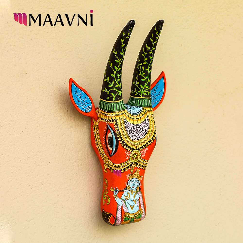 Hand-painted Pattachitra Shri Krishna Cow Head Decor by Maavni