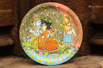 Hand-painted Pattachitra Radha Krishna In Jungle Wall Plate by Maavni
