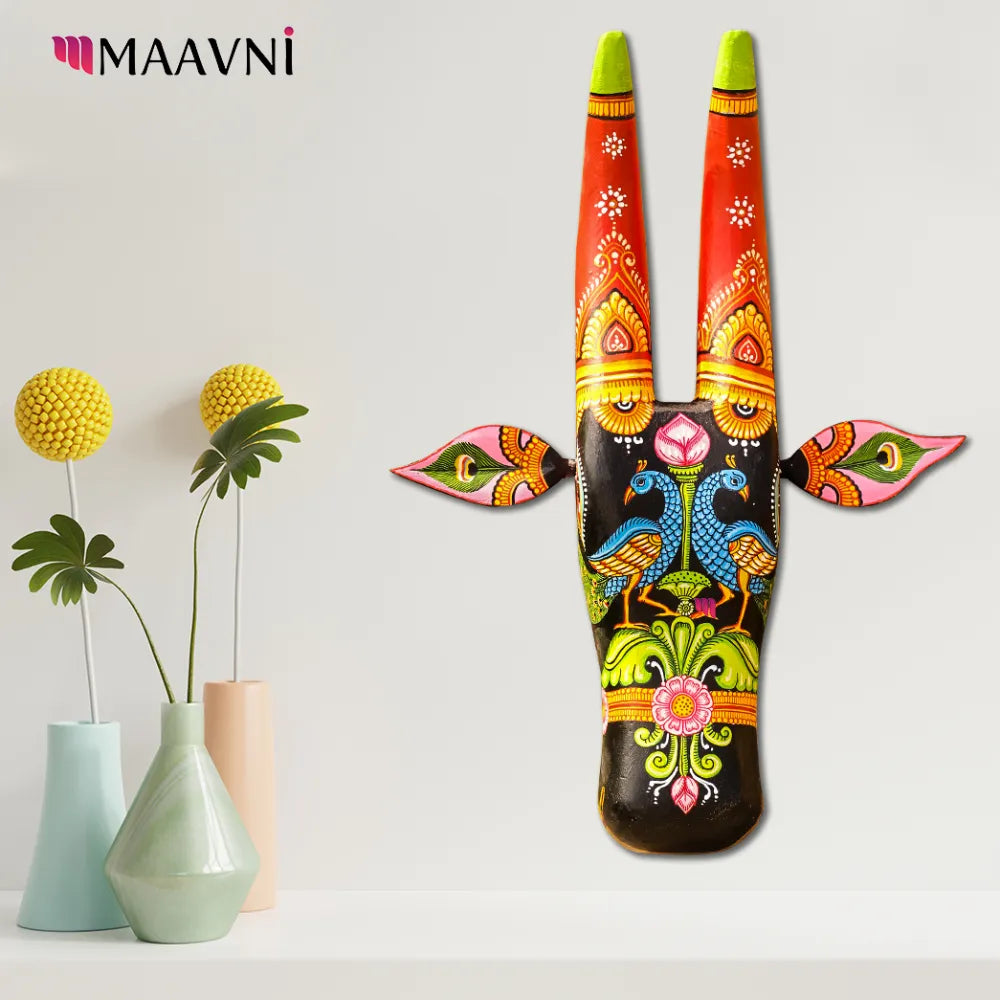 Hand-painted Pattachitra Peacock Cowhead Decor by Maavni