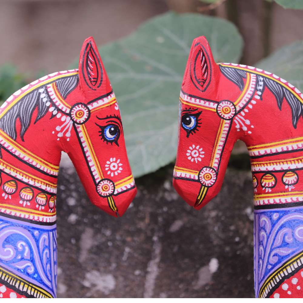Hand-painted Pattachitra Wooden Horses Painting gallery image by Maavni