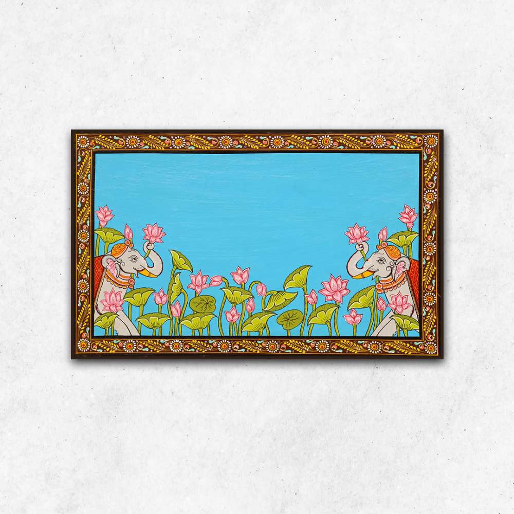 Hand-painted Pattachitra Elephant Lotus Wall Plate gallery image by Maavni
