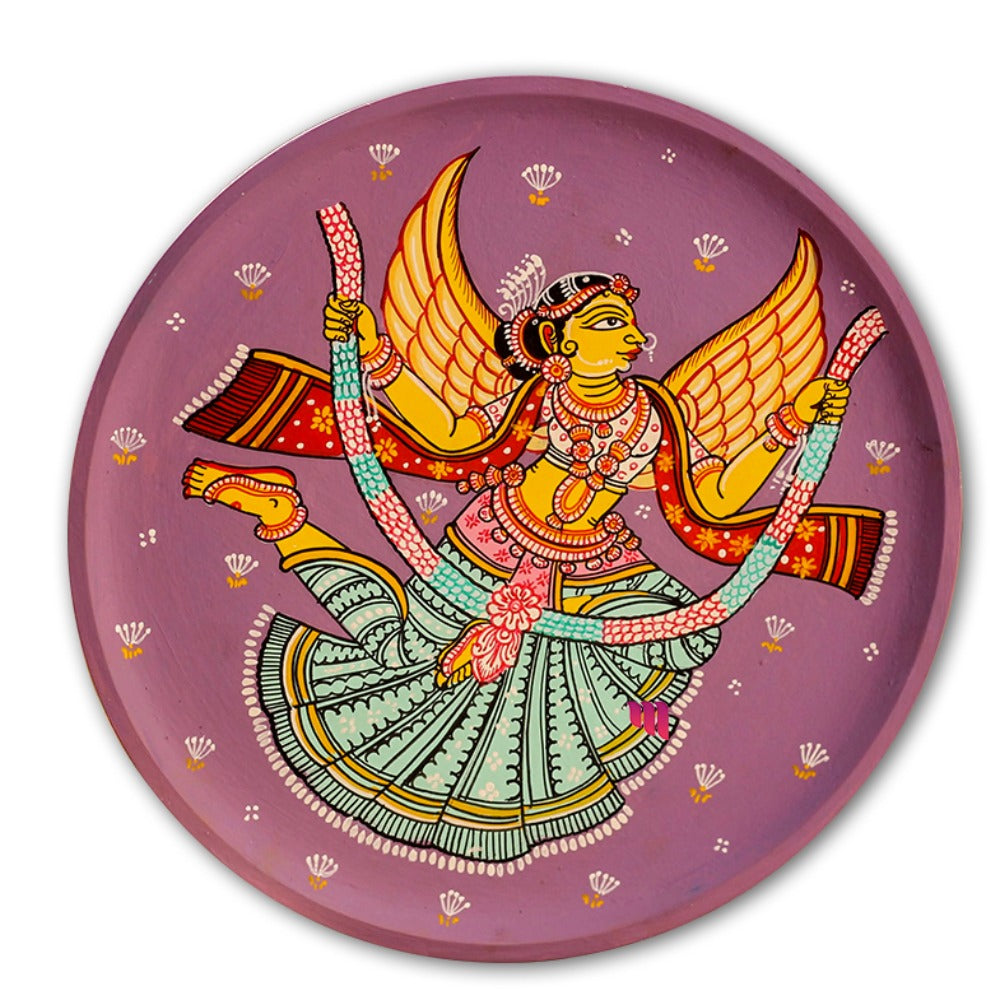Hand-painted Pattachitra Dancing Girl Wooden Wall Plate gallery image by Maavni