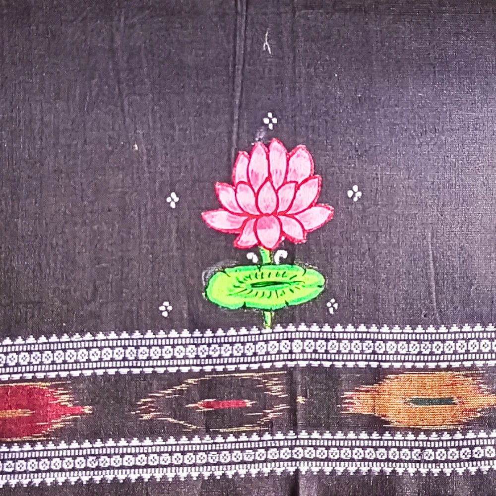 Hand-painted Pattachitra A Flying Bird In Betweeen Lotus With Lotus On Sleeves Blouse gallery image by Maavni
