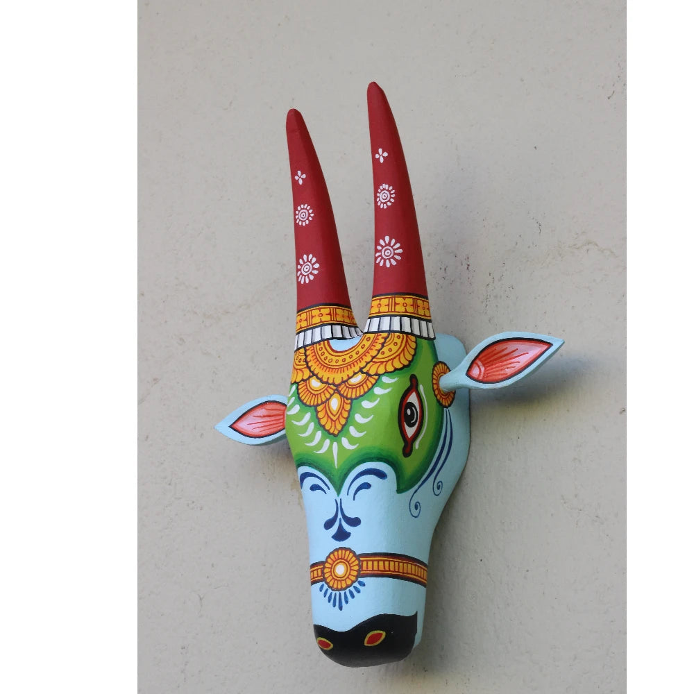 Hand-painted Pattachitra Cow Head Sky Hand Painted D Cor Painting gallery image by Maavni