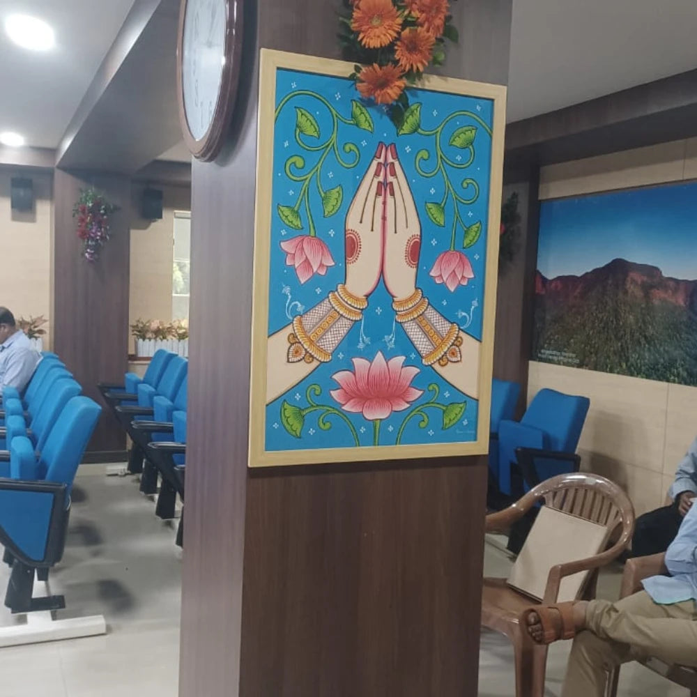Hand-painted Pattachitra Namaskar With Frame By Painting by Maavni