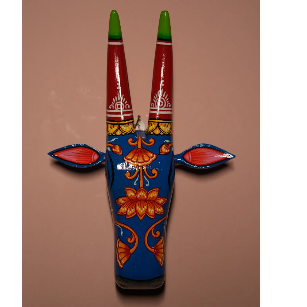 Hand-painted Pattachitra Cow Head Indigo Hand Painted D Cor Painting by Maavni