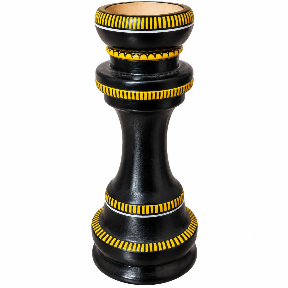 Hand-Painted Pattachitra Wooden Candle Stand – Black & Yellow