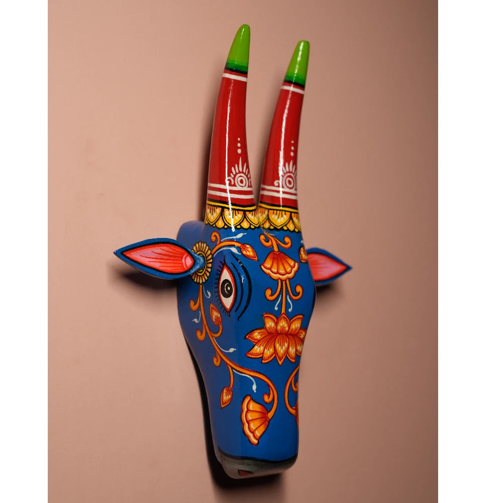 Hand-painted Pattachitra Cow Head Indigo Hand Painted D Cor Painting gallery image by Maavni