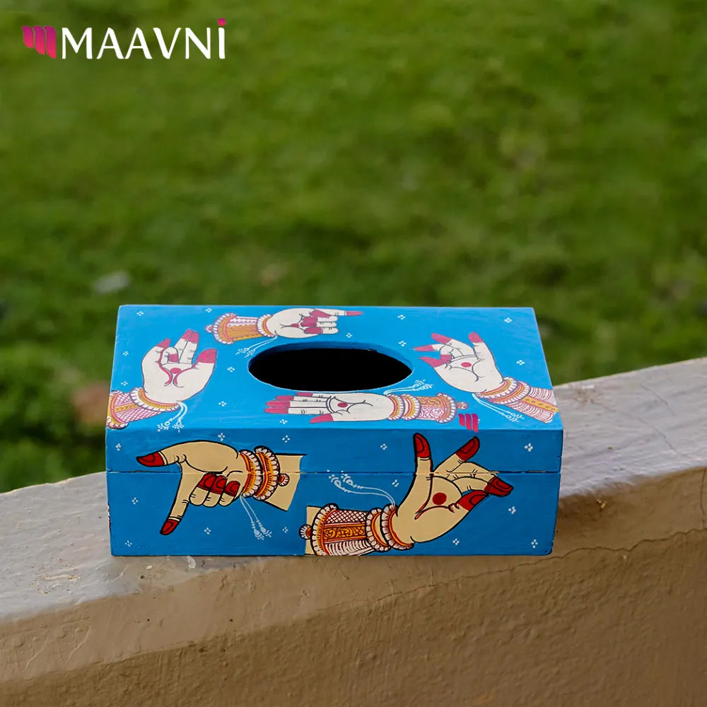 Hand-painted Pattachitra Mudra Theme Tissue Box Decor by Maavni