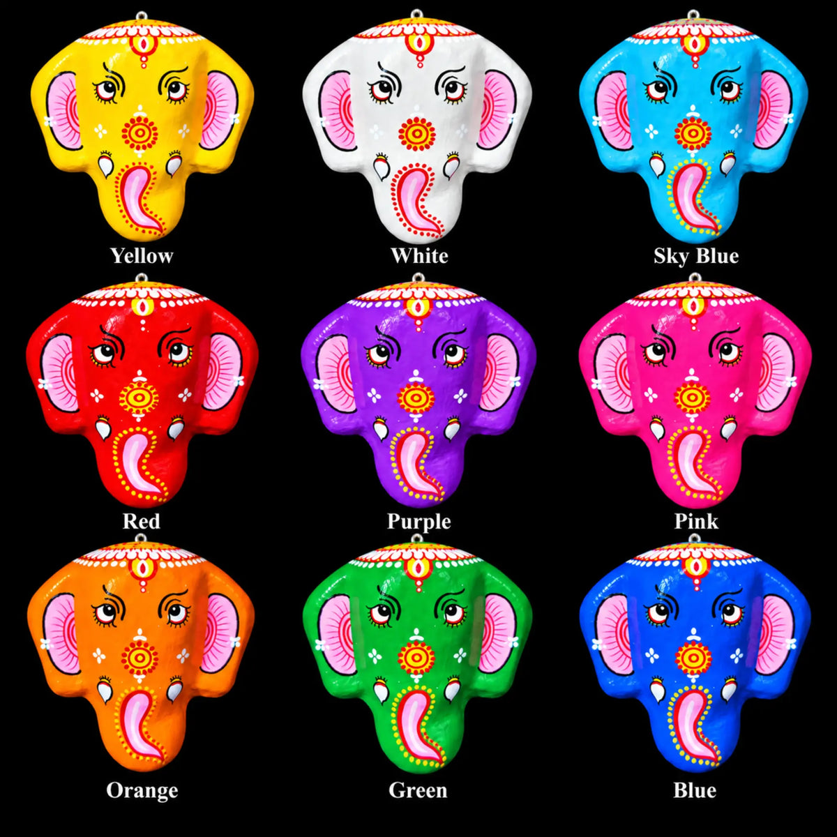 Hand-Painted Paper Mache Ganesha Elephant Wall Mask