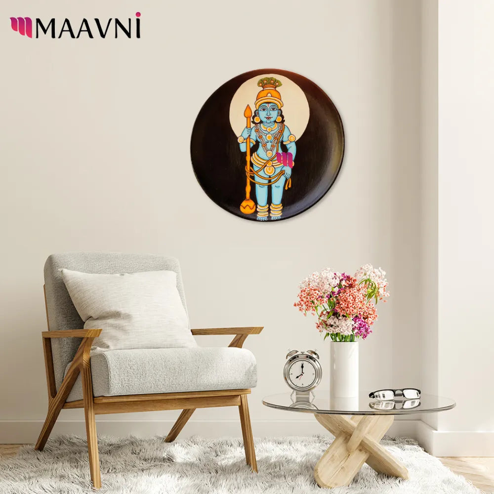 Hand-painted Pattachitra Baby Lord Krishna Wooden Wall Plate gallery image by Maavni