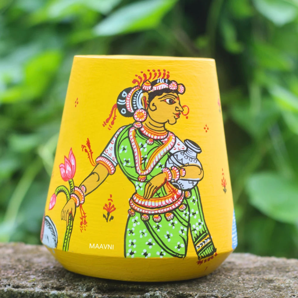 Hand-painted Pattachitra Dancer Pen Stand by Maavni