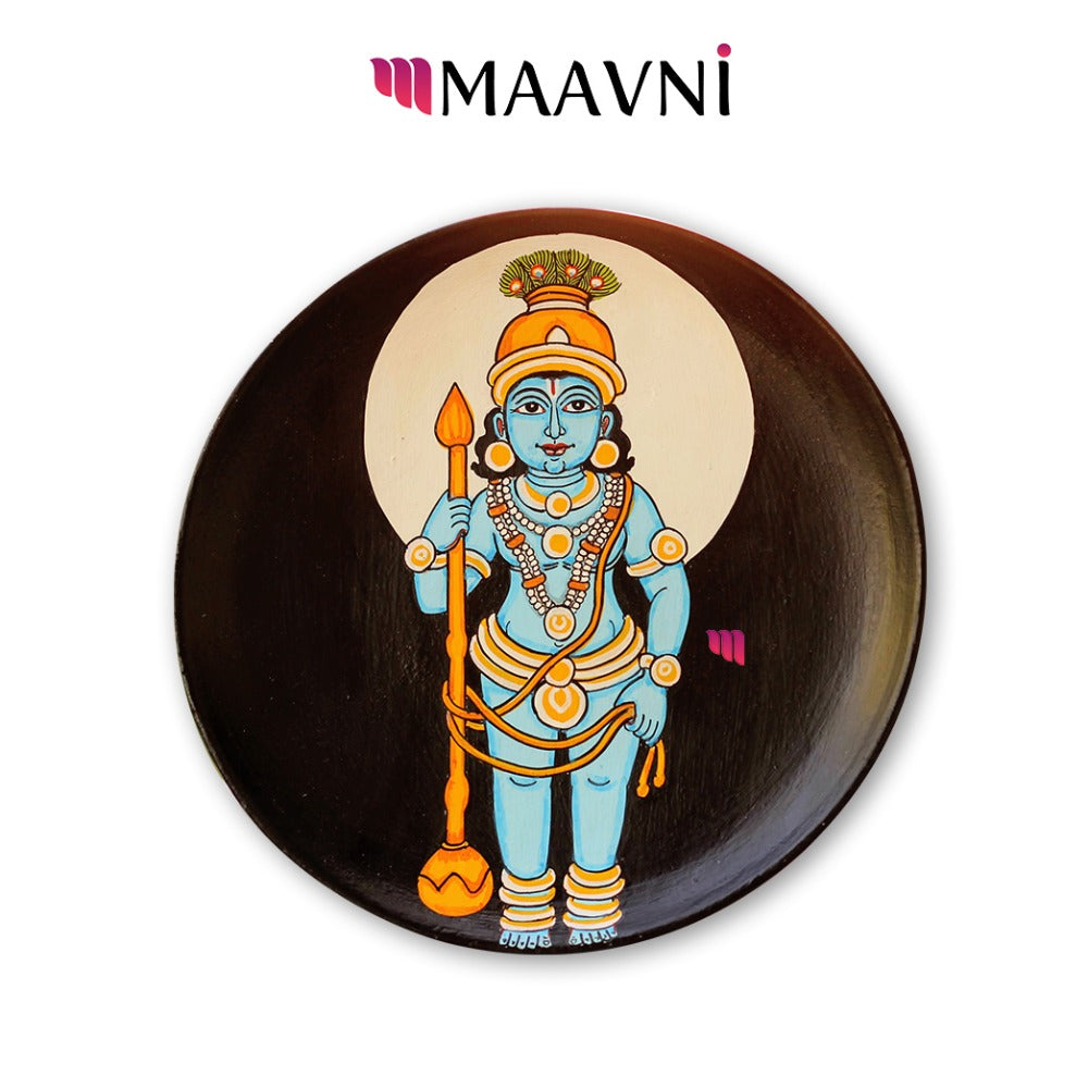 Hand-painted Pattachitra Baby Lord Krishna Wooden Wall Plate by Maavni