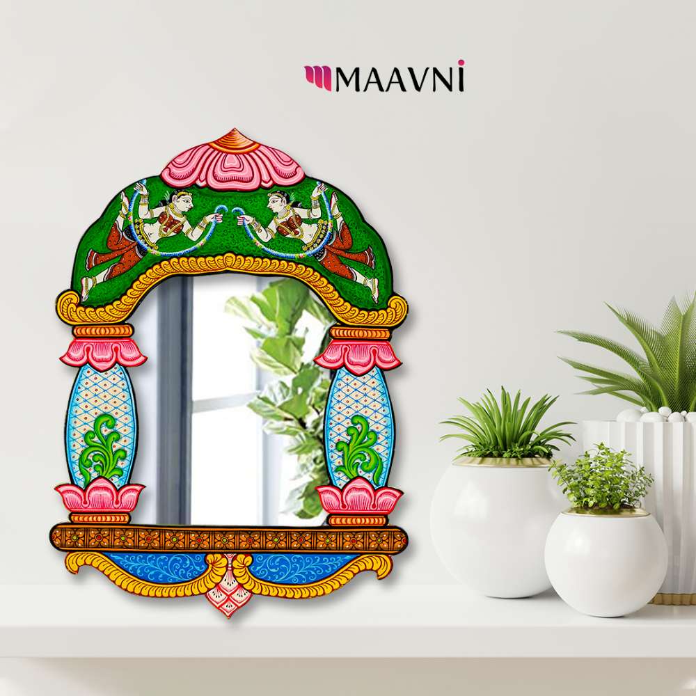 Hand-painted Pattachitra Jharokha Ladies With Garlands Decor by Maavni