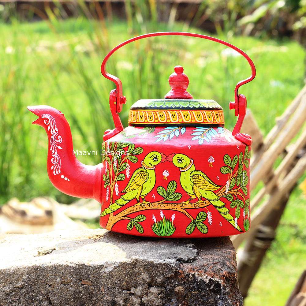 Hand-painted Pattachitra Parrot Kettle by Maavni