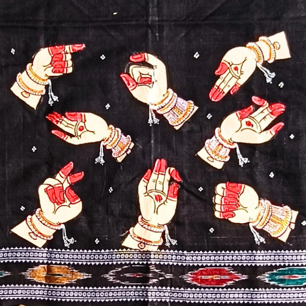Hand-painted Pattachitra Hastha Mudra With Folded Hands In Sleeves Blouse by Maavni