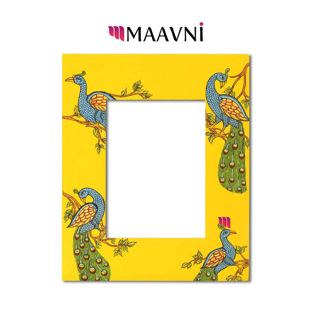 Hand-painted Pattachitra Peacock Photo Frame Decor gallery image by Maavni