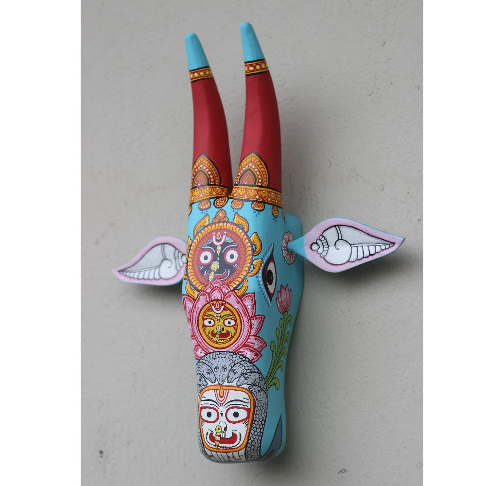 Hand-painted Pattachitra Cow Head Sky Hand Painted D Cor Painting gallery image by Maavni
