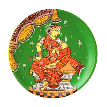 Hand-painted Pattachitra Lady With Lotus In Hand Wall Plate by Maavni