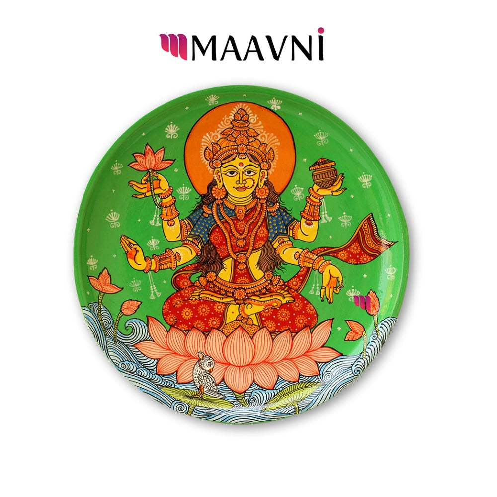 Hand-painted Pattachitra Laxmi Wooden Wall Plate by Maavni