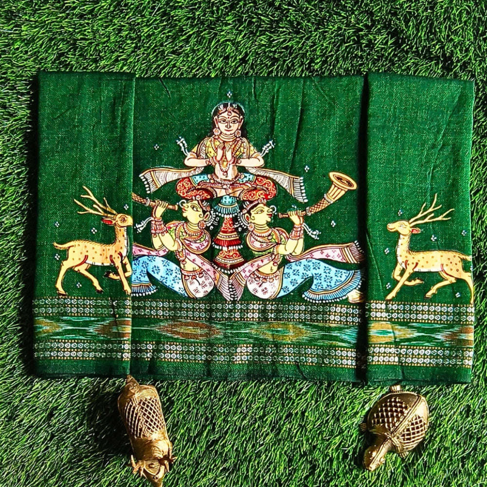 Hand-painted Pattachitra Apsara Theme With Deer On Sleeves Blouse by Maavni