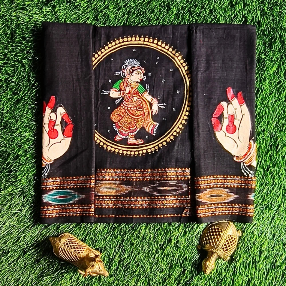 Hand-painted Pattachitra Odishi Dancer With Hasta Mudra On Sleeves Blouse by Maavni