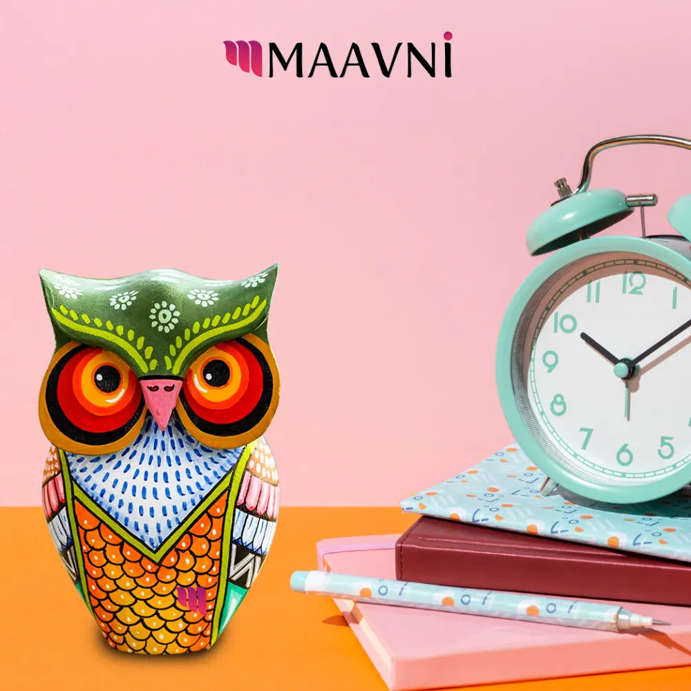 Hand-painted Pattachitra Colorful Decorative Owl Decor gallery image by Maavni