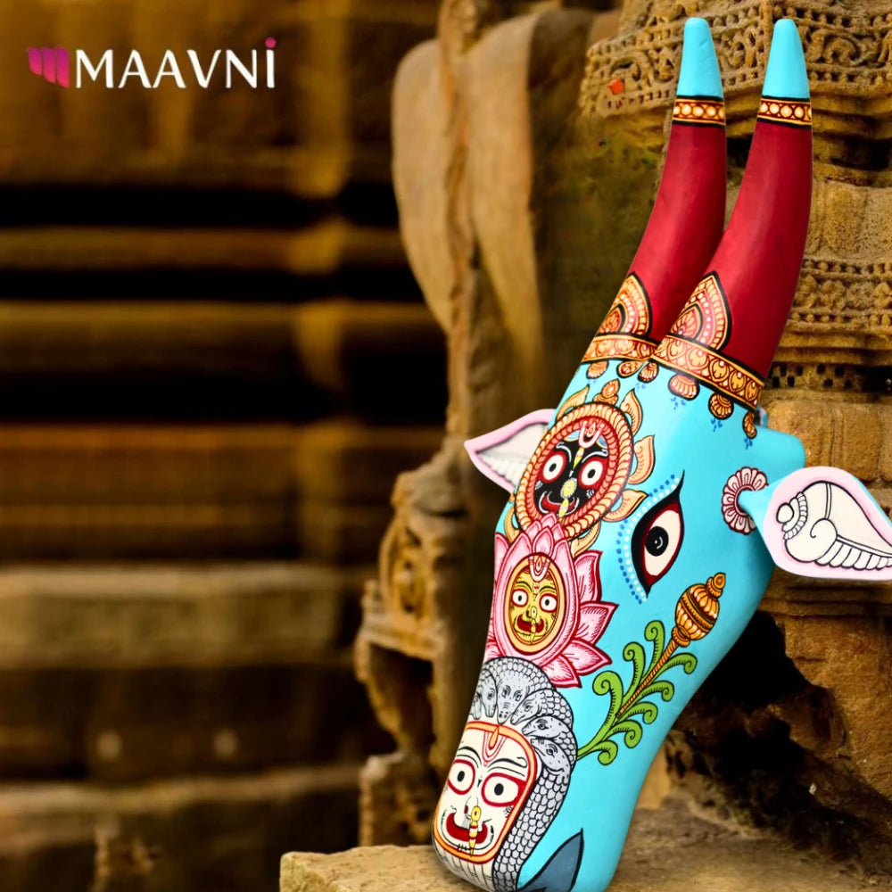 Hand-painted Pattachitra Cow Head Sky Hand Painted D Cor Painting by Maavni