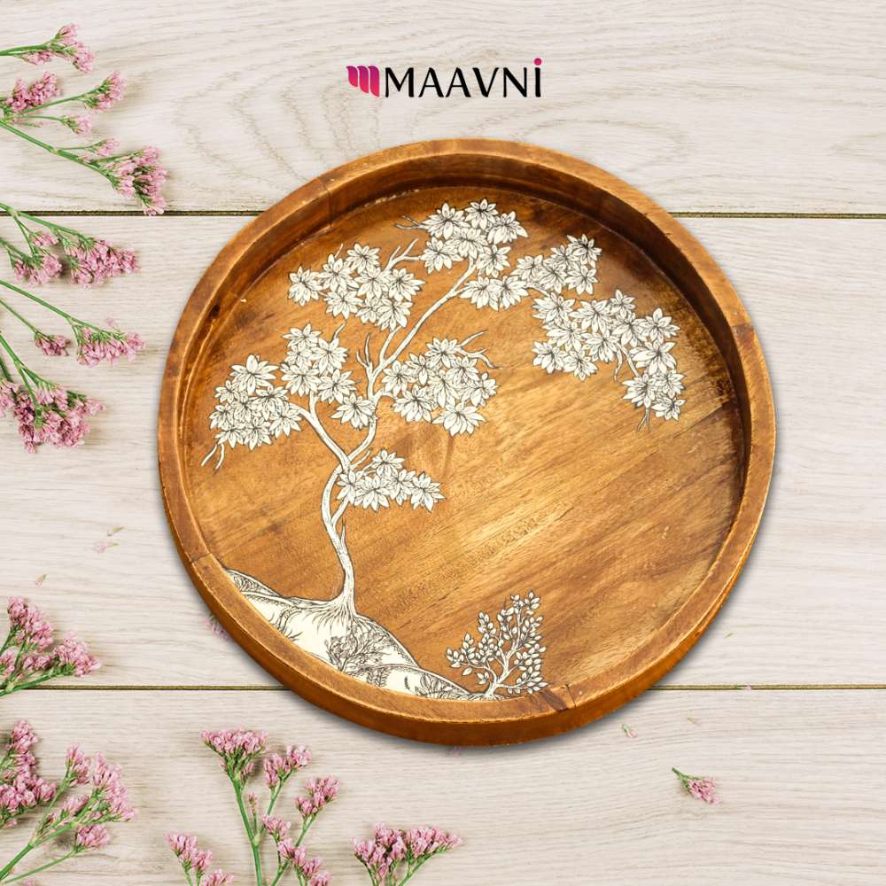 Hand-painted Pattachitra Tree Of Life Large Tray Decor by Maavni