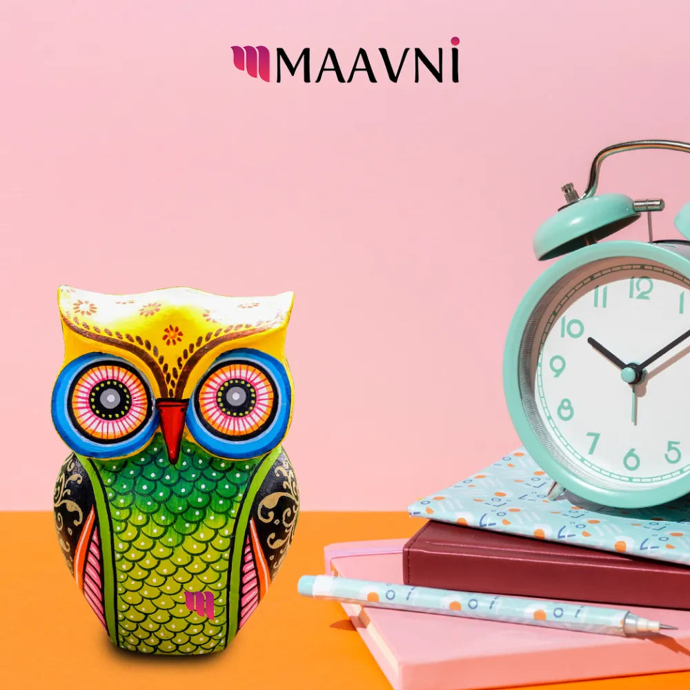 Hand-painted Pattachitra Colorful Decorative Owl Decor gallery image by Maavni