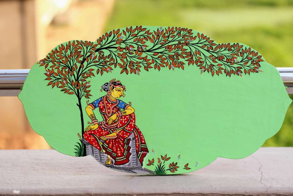 Hand-painted Pattachitra Lady Under Tree Designer Wall Plate by Maavni
