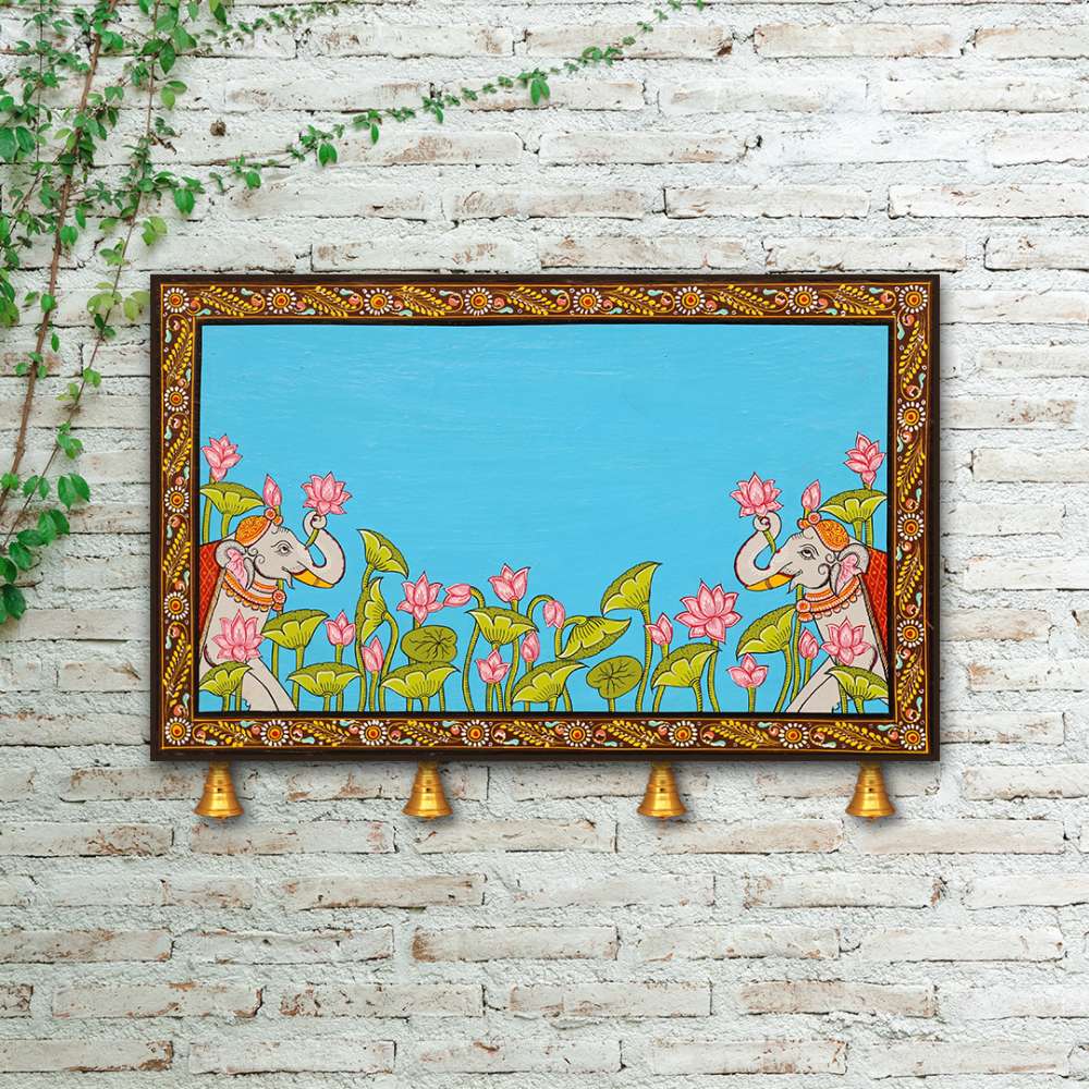 Hand-painted Pattachitra Elephant Lotus Wall Plate by Maavni