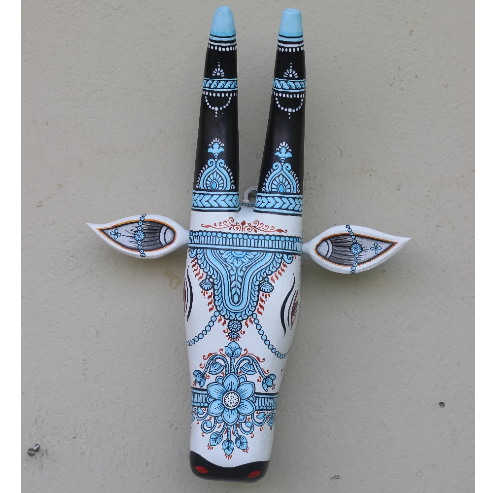 Hand-painted Pattachitra Cow Head Sky Flora Motif Hand Painted D Cor Painting gallery image by Maavni
