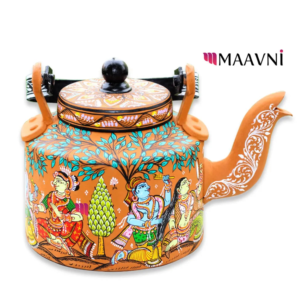 Hand-painted Pattachitra Krishna Theme Kettle gallery image by Maavni