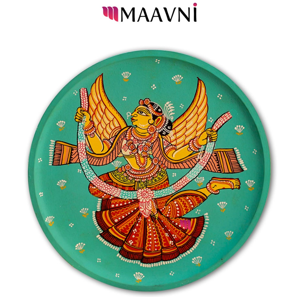 Hand-painted Pattachitra Dancing Girl Wooden Wall Plate gallery image by Maavni