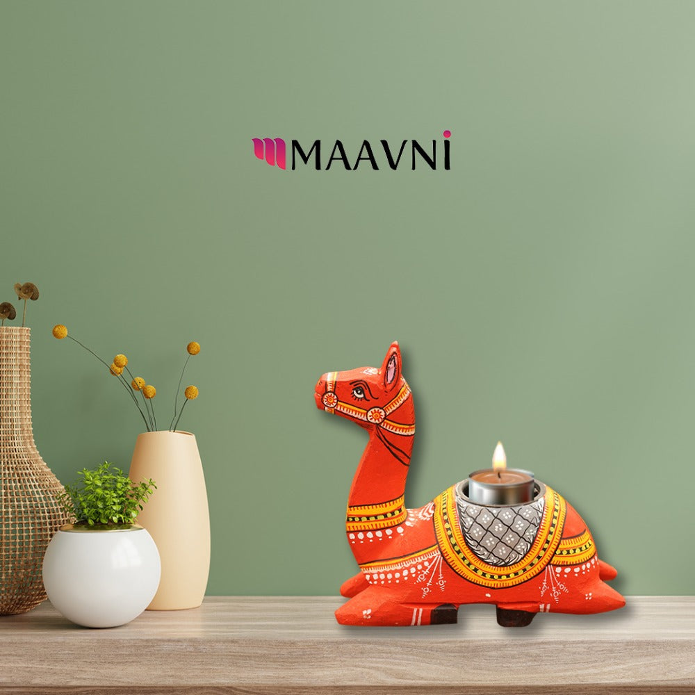 Hand-painted Pattachitra Camel Tealight Holder Decor by Maavni