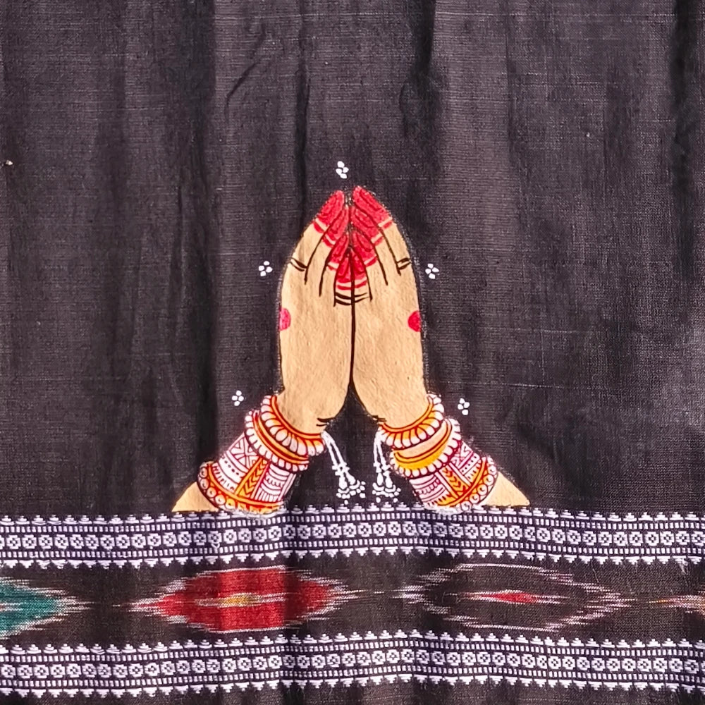 Hand-painted Pattachitra Hastha Mudra With Folded Hands In Sleeves Blouse gallery image by Maavni