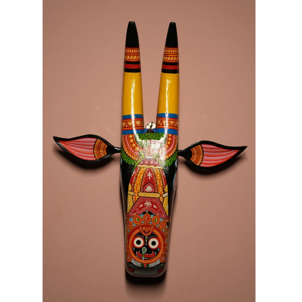 Hand-painted Pattachitra Cow Head Ratha Hand Painted D Cor Painting by Maavni