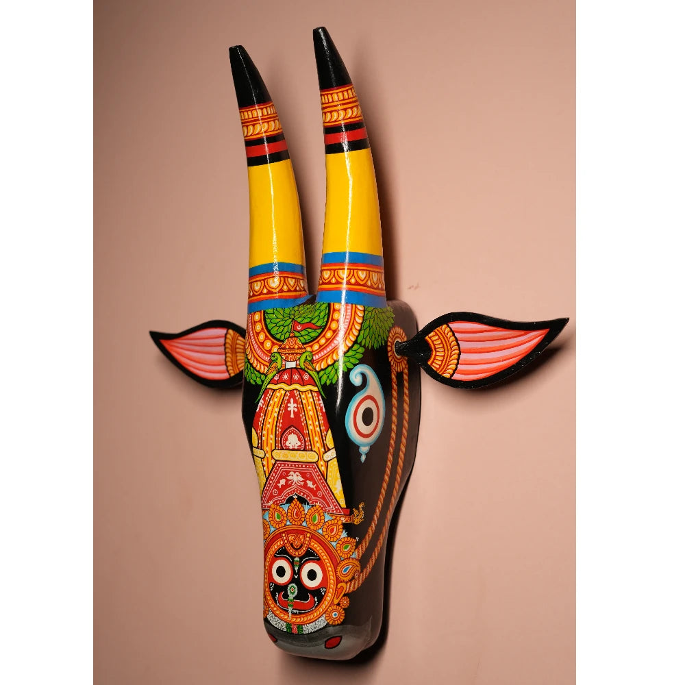 Hand-painted Pattachitra Cow Head Ratha Hand Painted D Cor Painting gallery image by Maavni