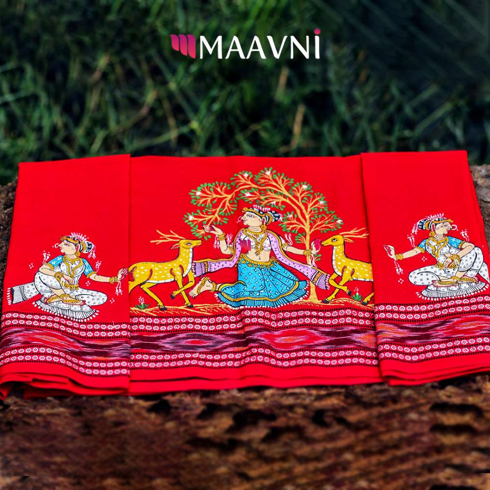 Hand-painted Pattachitra Lady With Deer Patachitra Mt Blouse by Maavni