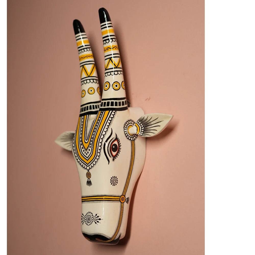 Hand-painted Pattachitra Cow Head Off Hand Painted D Cor Painting gallery image by Maavni