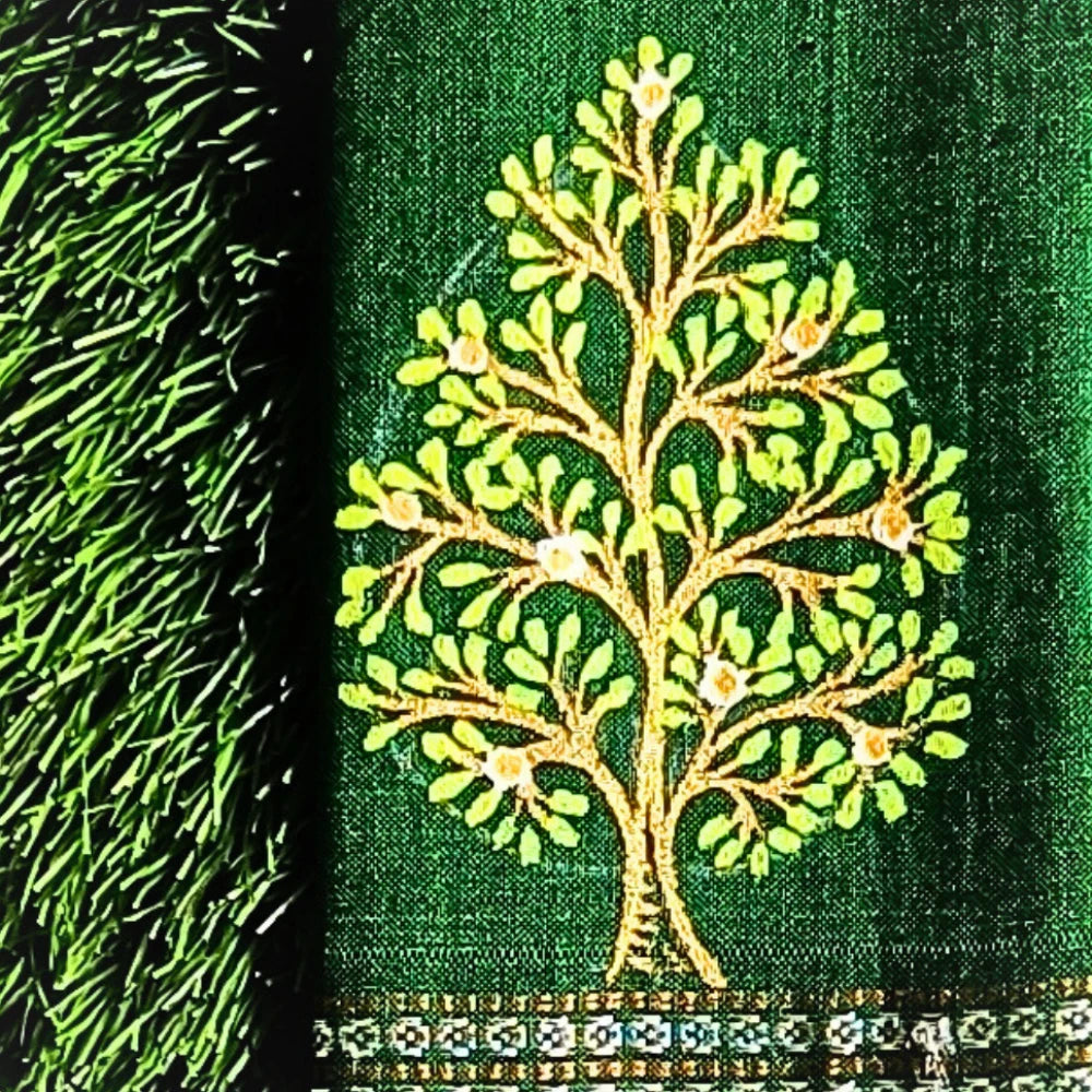 Hand-painted Pattachitra Raja Theme With Tree On The Sleeve Blouse gallery image by Maavni