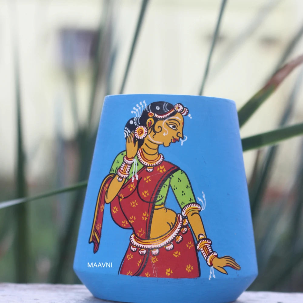 Hand-painted Pattachitra Lady Sringar Pen Stand by Maavni