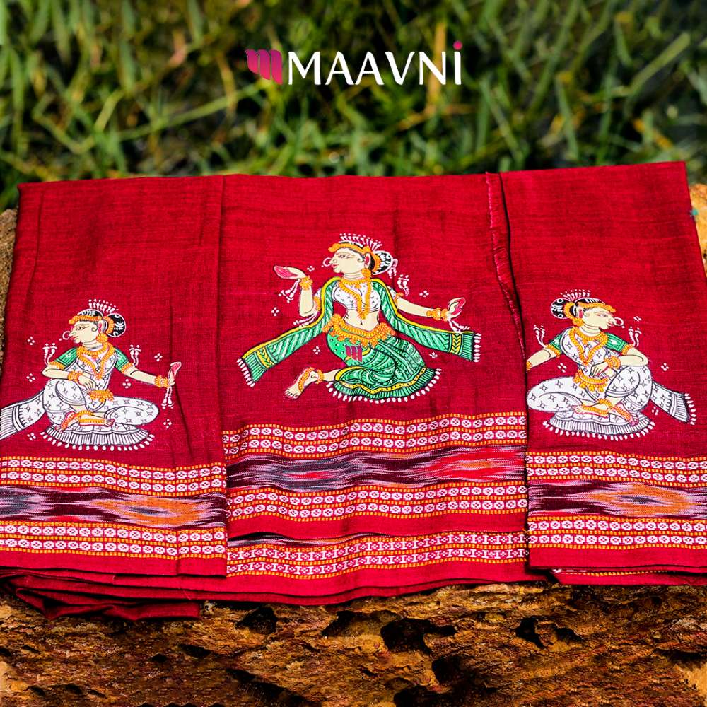 Hand-painted Pattachitra Sitting Lady Piece Mt Blouse by Maavni