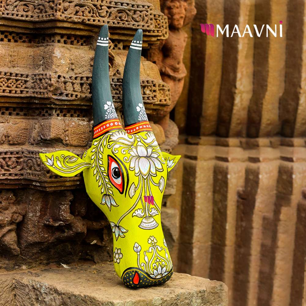 Hand-painted Pattachitra Cow Head Decor by Maavni