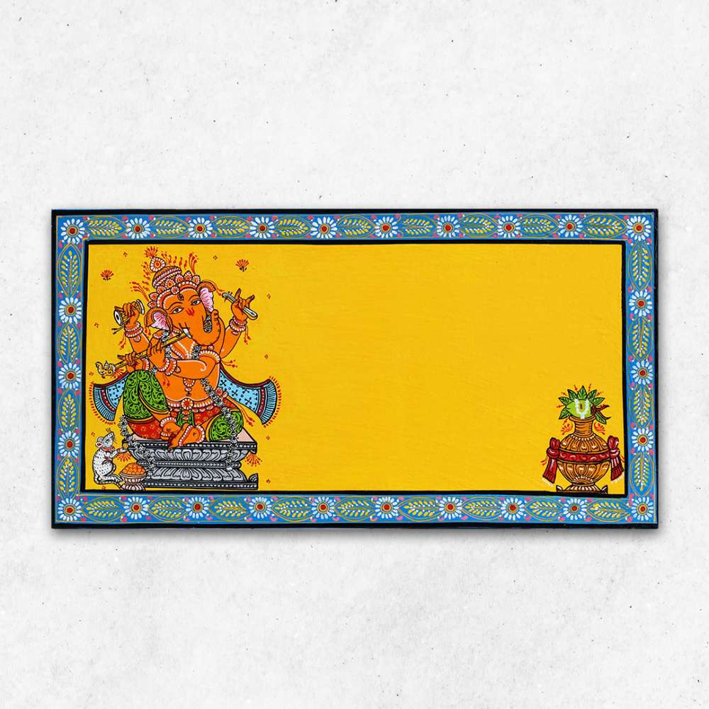 Hand-painted Pattachitra Ganesha With Kalash Border Wall Plate by Maavni